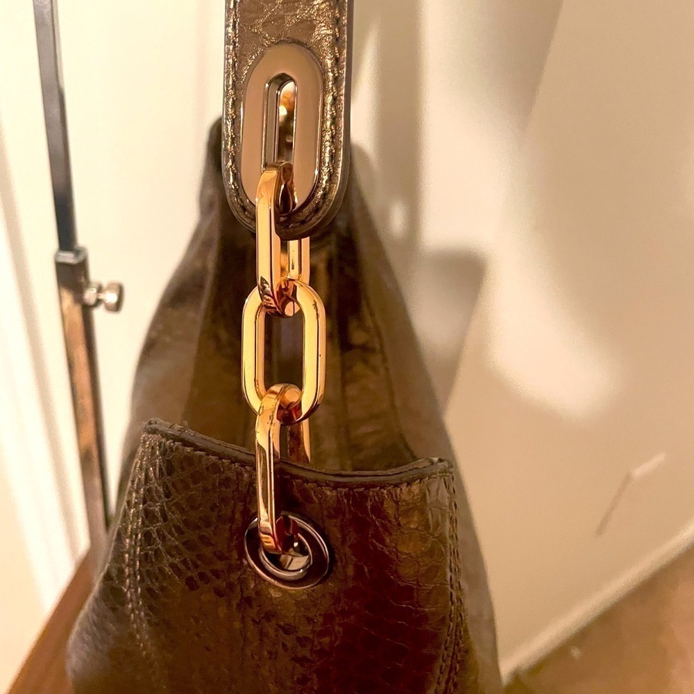 NWT Michael Michael Kors Metallic Snake Effect Leather Lillie Hobo - Picture 7 of 11